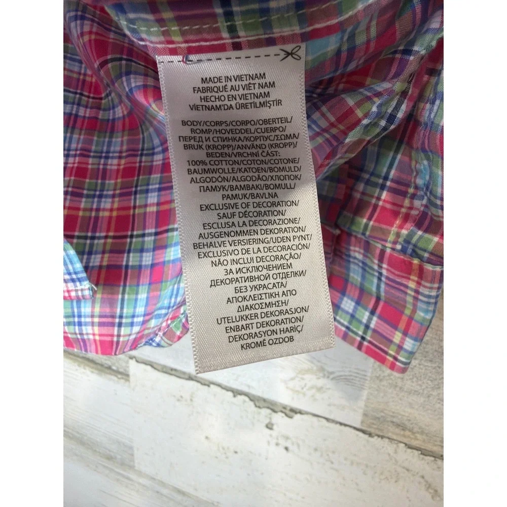 Ralph Lauren Button Down Shirt Boys 4T Red Blue Plaid Preppy EUC